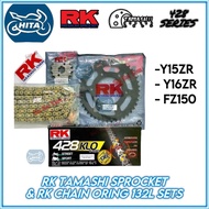 COMBO RK ORING TAMASHII 428 Y15ZR Y16ZR Carbon Steel Black Sprocket Sets Siap with rantai 132L ORING