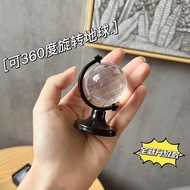 Mini Clear Crystal Globe 360 Degree Rotatable Desktop Ornament Small Transparent Globe
