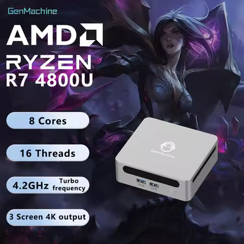GenMachine Mini PC AMD Ryzen7 4800U Win11 Pro R7 4800U 8G RAM 256GB ROM Dual Channel Office Gaming C