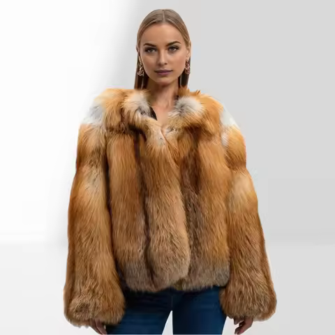 Red Fox Fur Coat With Round Collar Short Real Fur Coat For Women Cropped Fur Jacket High Quality Gen