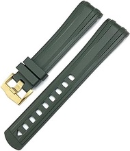 GANYUU 19mm 20mm 21mm Curved End Fluorous Rubber Watch Band Fit for Omega Speedmaster Moon Watch For Seamaster 300 AT150 Soft Bracelet (Color : Green Gold Buckle, Size : 20mm)