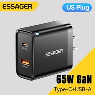 Essager ที่ชาร์จ Flash GaN A + C แบบชาร์จเร็ว65W USB ที่ชาร์จแบบเร็วแล็ปท็อปและแท็บเล็ตที่ชาร์จเร็วส