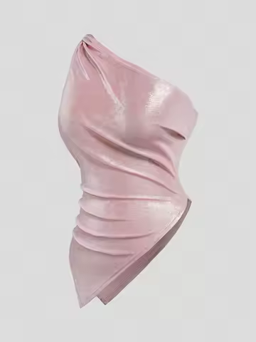 Plus-Size Women's Spring/Summer Vacation Outfit: Asymmetrical Girly-Style Top—Solid Color, Sleeveles