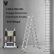 BOWEITI 5.6M (2.8M+2.8M) Ladder 18 Steps Two Way Multipurpose Telescopic Extendable Aluminium Ladder