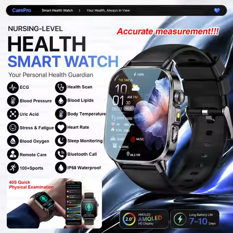 40S Quick Full Body Check Smart Watch AMOLED Display ECG Uric Acid Blood Lipid Test Bluetooth Call I