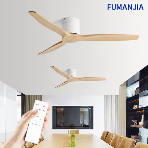 FUMANJIA 42/52/60 Inch 3-Wooden-Blade Vintage Industrial Wood Ceiling Fan with Remote Control - Suit