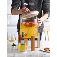 Glass bottle with stainless steel spout 5L-8L (with wooden legs) for Detox mixing water and fruit Co