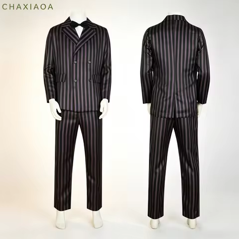 2026 New Movie Gomez Addams Cosplay Costumes Suit Anime Black Wigs Family Proms Uniform Outfits Hall