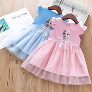 New Girls Cartoon Clothes Summer Princess Dresses Flying Sleeve Kids Dress Frozen Elsa Party Baby Dresses for Children Clothing