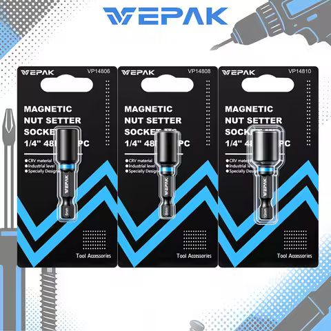 VEPAK 1/4 Inch Hex Magnetic Nut Driver Socket 48mm Hex Nut Setter Drill Bit VP14806/VP14808/VP14810