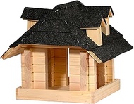 dobar Large Bird House Sort Made of Solid Wood with Black Bitumen Roof - Bird Feeder for Stand Mount