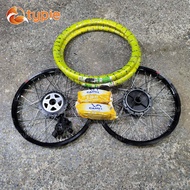 ชุดล้อ ล้อโล หน้าดั้มหลังดั้ม ดุมดำเจาะ + ฝาเบรคหน้าดั้ม 1.40/1.40x17 ซุปเปอร์คัพ  เวฟ110i  เวฟ125  