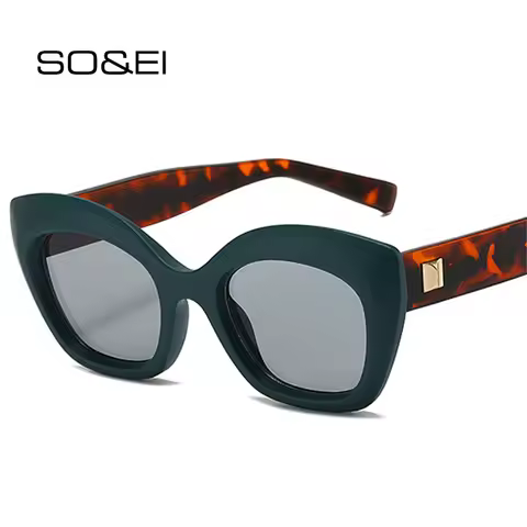 SO&EI Fashion Cat Eye Jelly Color Sunglasses Women Retro Rivets Men Leopard Shades UV400 Sun Glasses