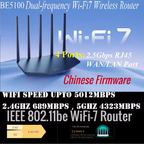 4* 2.5Gbps RJ45, IEEE 802.11be WiFi-7 Router BE5100 WiFi7 Wireless Mesh Router Dual-frequency Wirele