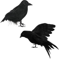 DALJIAFA Burung Gagak Realistik Halloween Hiasan Burung Gagak Berbulu Krismas Burung Gagak Hitam Pal