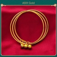 ASIX GOLD 916 Gold Women's Bangle Original Bangkok Korean Bracelet Lucky Bell Pendant