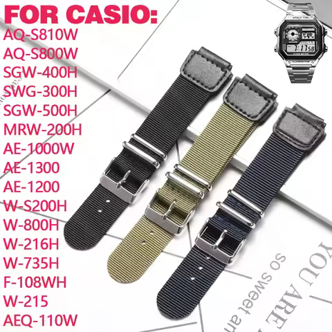 18mm Nylon Watchband For Casio AE 1200 W-735 AQ-S810W AEQ-110W W-S200H W-800H W-216H Strap Replaceme