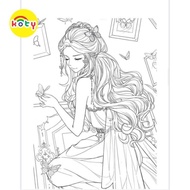 50 sheets of printed paper for children to color (animals, princesses, flowers, fruits...) - A4, A5 