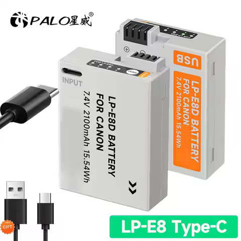 LP-E8 Type-C Charging 2100mAh LED Display LPE8 LP E8 Battery for Canon EOS 550D 600D 650D 700D X4 X5