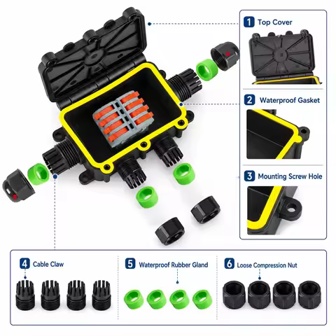 Electrical Cable Connector IP68 Waterproof Junction Box 4 In 4 Out Outdoor Built In Terminals M16 M2