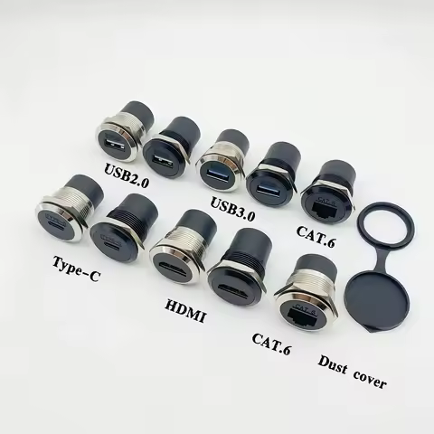 1pc Metal Round Socket Module D Type RJ45 Straight Through Network USB2.0 USB3.0 Connector Panel Mou