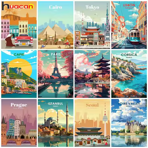 Huacan Full Diamond Mosaic Landscape 5d Diy Diamond Painting City New Collection Home Decoration Gif