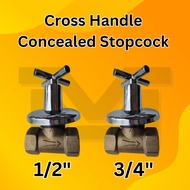 Cross Handle Concealed Stopcock Stop Cock Shower Valve  (1/2" & 3/4")