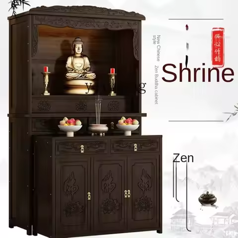 XL Buddha Shrine God of Wealth Cabinet Solid Wood Incense Burner Table Buddha Cabinet Bodhisattva Al