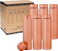 NORMAN JR Copper Water Bottle 400ml - Gift Box of 6, Slim Plain, an Ayurvedic vessel made from pure copper - helps you drink more water, with many health benefits