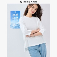 GIORDANO ผู้หญิง  เสื้อยืด Cool-Touch Button Strap Waist Tee Crewneck Elbow Sleeves Simple Fashion C