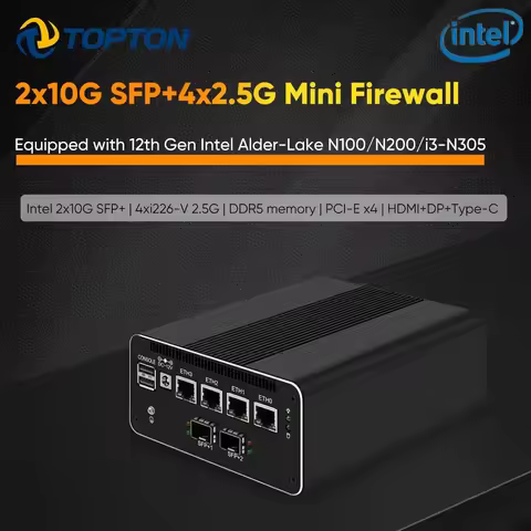 Topton Firewall Appliance 2*10G SFP+ Intel i3-N355 N305 N200 N150 N100 4x i226-V 2.5G DDR5 NVMe Soft
