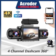 Acroder T44 Dashcam 4K HD 4 Channel WiFi Connect 24-H Time Loop Recording Infrared Night Vision