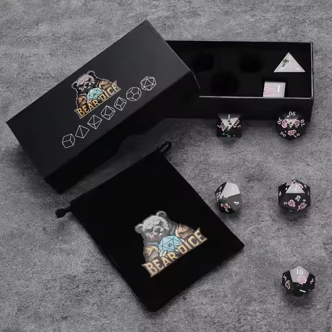 1-7Pcs Rose Flowers DND Dice Set Rose-Embossed Metal Dice Multi-sided Polyhedral Dice for D&D Game C