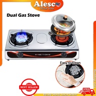 Alescomall Dual Gas Stove Stainless Steel Infrared Burner 8 Jet Head Nozzle LPG Cooktop