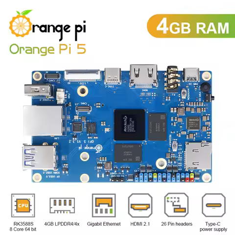 Orange Pi 5 4GB RK3588S PCIE Module External WiFi+BT,SSD Gigabit Ethernet Single Board Computer, Run