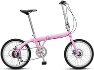 Fashionable Simplicity 6 Speed Foldable Bicycle with Comfort Saddle 20 Inch Folding Bike Low Step-Through Steel Frame Urban Riding and Commuting Pink