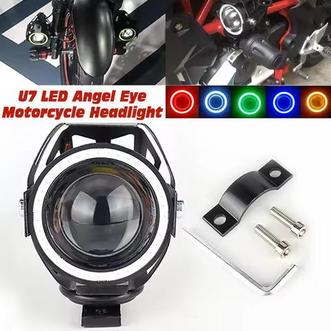 2Pcs 125W LED Motorcycle Angel Eyes Motorbike LED Auxiliary Lamp U7 Headlamp Spotlights Super Bright