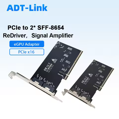 PCIe x16 to 2 Port SFF-8654 Adapter ReDriver Signal Amplifier External GPU eGPU Converter SFF 8654 8