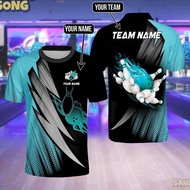 【FREE CUSTOM】3D Bowling T Shirts For Team BO0376 Bowling balls and pins with for men, casual street 