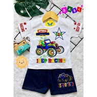 Baby boy clothes set with OFFROAD CAR motif, baby age 3-15 months.