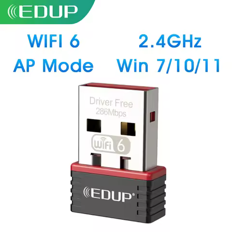 EDUP AX300 WiFi6 USB Adapter 286Mbps Driver-Free 2.4GHz Wireless for Win7 Win10 Win11 Infrastructure