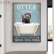 Perilla-Animal Bathroom Canvas Poster Otter Bath Soap Abstract Wall Art Foot Wash Bathroom Toilet Pr