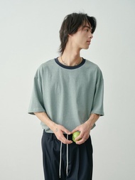 細碎 復古綠色細條紋短袖T恤