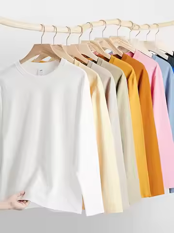 Long Sleeve T Shirt 100% Cotton,Spring Autumn Tee Men,Casual Plain Tops,Brand Solid T-shirts,Fashion