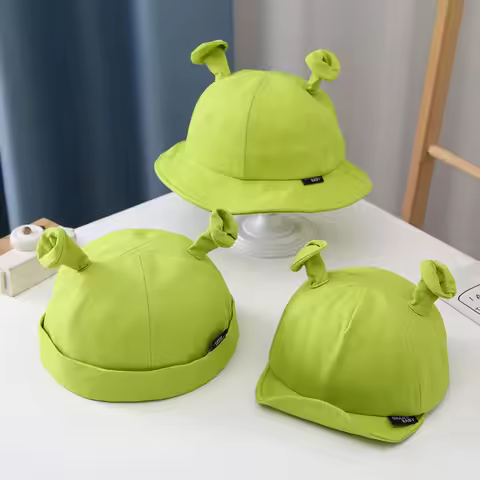 Cartoon Baby Baseball Cap Green Funny Kids Bucket Hat With Ears Spring Summer Toddler Boys Girls Fis