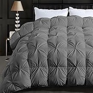 ELNIDO QUEEN Feather Down Comforter King Size Duvet Insert, Luxury Fluffy Grey Pinch Pleat Design - 