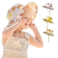 ❆  Summer Floral Baby Girl Panama Hat Sunflower Kids Outdoor Sun Hat with Rope Anti UV Big Brim Children Bucket Hat Beach Caps 0 5Y