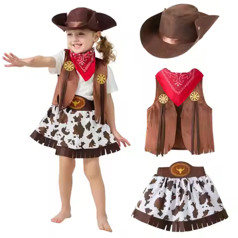 Disfraz Cowboy Cowgirl Cosplay Costume for Girl Vest Skirt Hat Fantasy Cowboy Costumes Halloween Car