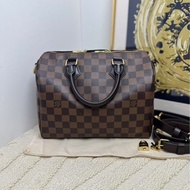 LV 路易威登 speedy25 黑棋盤格枕頭手提斜挎包