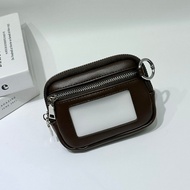 Unisex PU Leather 2-Zipper Coin Purse & Card Holder with Key Ring Small Coin Pouch